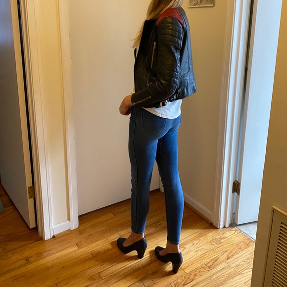 XS Leather Motorcycle Jacket w/ Red Shoulders - Picture 5 of 6